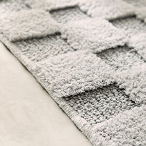 Ocean Home Textile Yıkanabilir Pamuklu Gri Renk Dama Desen Paspas 60 X 90 Cm