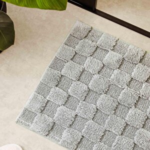 Ocean Home Textile Yıkanabilir Pamuklu Gri Renk Dama Desen Paspas 60 X 90 Cm