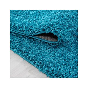 Yüksek Tüylü 30 Mm Hav Yüksekliğinde Düz Mavi Renkli Shaggy Halı 80x150 cm