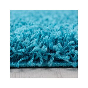 Yüksek Tüylü 30 Mm Hav Yüksekliğinde Düz Mavi Renkli Shaggy Halı 160x230 cm