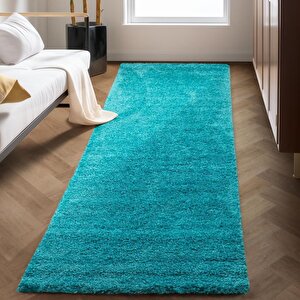 Yüksek Tüylü 30 Mm Hav Yüksekliğinde Düz Mavi Renkli Shaggy Halı 140x200 cm