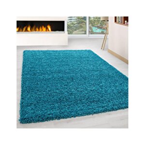 Yüksek Tüylü 30 Mm Hav Yüksekliğinde Düz Mavi Renkli Shaggy Halı 200x290 cm