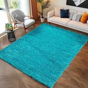 Yüksek Tüylü 30 Mm Hav Yüksekliğinde Düz Mavi Renkli Shaggy Halı 160x160 cm
