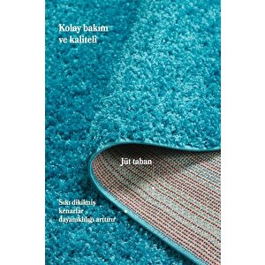 Yüksek Tüylü 30 Mm Hav Yüksekliğinde Düz Mavi Renkli Shaggy Halı