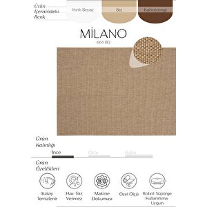Milano 664 Bej Hasır Dokulu Kilim Salon Mutfak Koridor Kesme Yolluk Dokuma Makine Halısı 100x350 cm
