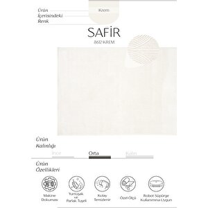 Safir 8612 Krem Halı Yolluk Salon Halısı Kesme Antre Koridor Halısı Yatak odası halısı 120x180 cm