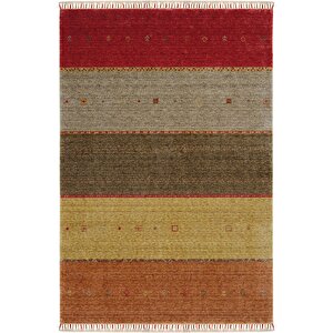 Galata 11 Kırmızı Halı Otantik Salon Halısı Iskandinav Bambu Halı El Dokuma Koridor Halısı 130x190 cm