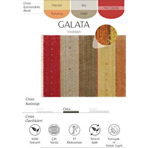 Galata 11 Kırmızı Halı Otantik Salon Halısı Iskandinav Bambu Halı El Dokuma Koridor Halısı 130x190 cm