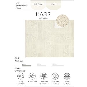 Hasır 623 Krem İnce Halı Kilim Mutfak Halısı Kesme Halı Oturma Odası Halısı Yazlık Halı 120x180 cm