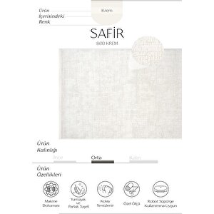 Safir 8610 Krem Halı Yolluk Salon Halısı Kesme Antre Koridor Halısı Yatak odası halısı 100x450 cm