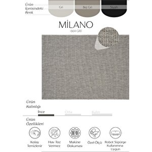 Milano 664 Gri Hasır Dokulu Kilim Salon Mutfak Koridor Kesme Yolluk Dokuma Makine Halısı 80x200 cm