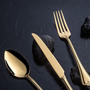 Fulya Titanyum Gold Full Altın 84 Parça Kutulu Çatal Bıçak Seti