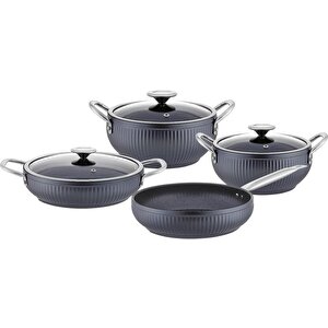 Fms G5018 Mercan 7 Parça Granit Tencere Seti Gri
