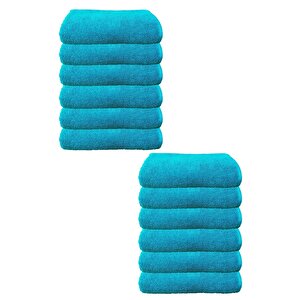 12li Paket Boya Tutmayan Mikrofiber El Yüz Spor Kuaför Havlusu 50x90 Cm Turkuaz