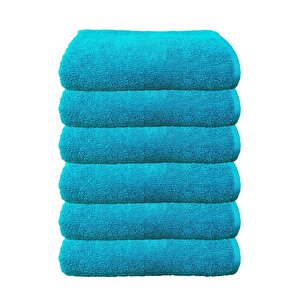 6lı Paket Boya Tutmayan Mikrofiber El Yüz Spor Kuaför Havlusu 50x90 Cm Turkuaz