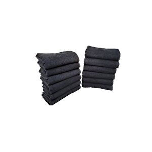 12li Paket Boya Tutmayan Mikrofiber El Yüz Spor Kuaför Havlusu 50x90 Cm Siyah