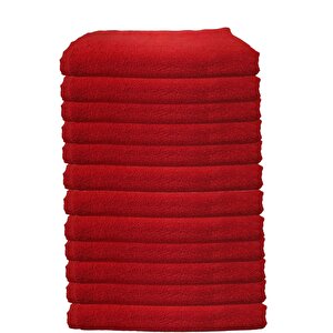 12li Paket Boya Tutmayan Mikrofiber El Yüz Spor Kuaför Havlusu 50x90 Cm Kırmızı