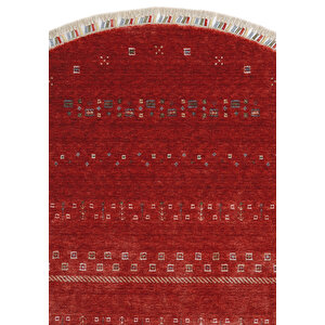 Galata 06 Kırmızı Salon Halısı Bohem İskandinav Bambu Halı El Dokuma Yuvarlak antre halısı 160x160 cm