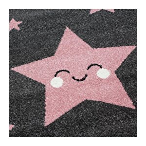 Sevimli Yıldız Star Desenli Çocuk Halısı Gri Pembe