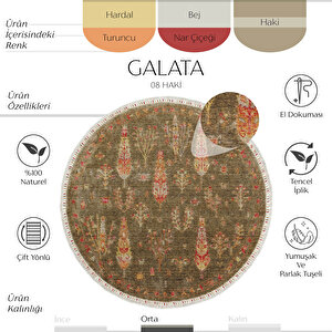 Galata 08 Haki Salon Halısı Bohem İskandinav Bambu Halı El Dokuma Yuvarlak antre halısı 160x160 cm