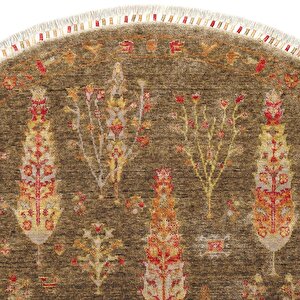 Galata 08 Haki Salon Halısı Bohem İskandinav Bambu Halı El Dokuma Yuvarlak antre halısı 160x160 cm