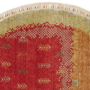 Galata 07 Bej Salon Halısı Bohem İskandinav Bambu Halı El Dokuma Yuvarlak antre halısı 160x160 cm