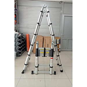 Ebax (2.8+2.8) 5.6 Metre  9+9 Basamak 18 Basamak Çi̇ft Yönlü Alümi̇nyum Teleskopi̇k Merdi̇ven