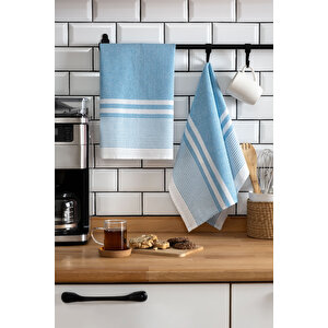 2'li Kurulama Bezi, %100 Pamuk Yüksek Su Emici, Beslenme Örtüsü, Çok Amaçlı Servis Peçetesi 45x60cm Mavi̇ Mavi