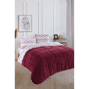 Çift Kişilik Lüx Wellsoft Yorgan Çift Taraflı Yastık Kılıflı 195x215 Cm Yorgan + Yastık Kılıfı Set Bordo