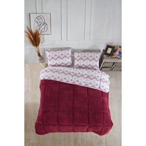 Çift Kişilik Lüx Wellsoft Yorgan Çift Taraflı Yastık Kılıflı 195x215 Cm Yorgan + Yastık Kılıfı Set Bordo
