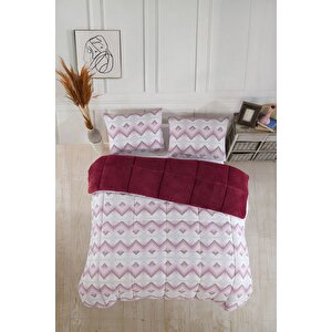 Çift Kişilik Lüx Wellsoft Yorgan Çift Taraflı Yastık Kılıflı 195x215 Cm Yorgan + Yastık Kılıfı Set Bordo