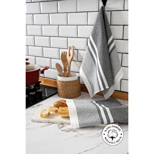 2'li Kurulama Bezi, %100 Pamuk Yüksek Su Emici, Beslenme Örtüsü, Çok Amaçlı Servis Peçetesi 45x60cm Gri̇ Gri