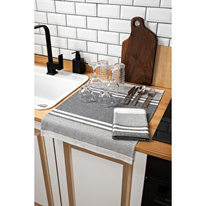 2'li Kurulama Bezi, %100 Pamuk Yüksek Su Emici, Beslenme Örtüsü, Çok Amaçlı Servis Peçetesi 45x60cm Gri̇ Gri