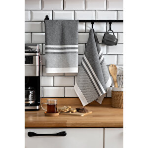 2'li Kurulama Bezi, %100 Pamuk Yüksek Su Emici, Beslenme Örtüsü, Çok Amaçlı Servis Peçetesi 45x60cm Gri̇ Gri
