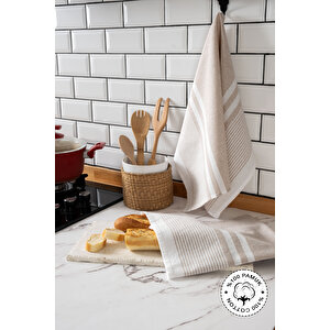 2'li Kurulama Bezi, %100 Pamuk Yüksek Su Emici, Beslenme Örtüsü, Çok Amaçlı Servis Peçetesi 45x60cm Bej Bej