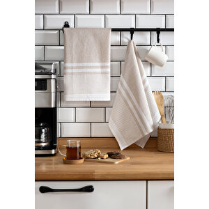 2'li Kurulama Bezi, %100 Pamuk Yüksek Su Emici, Beslenme Örtüsü, Çok Amaçlı Servis Peçetesi 45x60cm Bej Bej