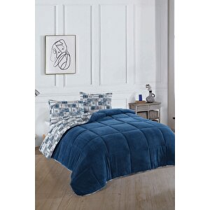 Çift Kişilik Lüx Wellsoft Yorgan Çift Taraflı Yastık Kılıflı 195x215 Cm Yorgan + Yastık Kılıfı Set Mavi