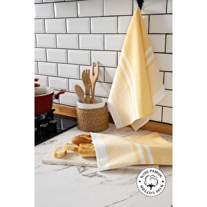 2'li Kurulama Bezi, %100 Pamuk Yüksek Su Emici, Beslenme Örtüsü, Çok Amaçlı Servis Peçetesi 45x60cm Sari Sarı