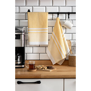 2'li Kurulama Bezi, %100 Pamuk Yüksek Su Emici, Beslenme Örtüsü, Çok Amaçlı Servis Peçetesi 45x60cm Sari Sarı