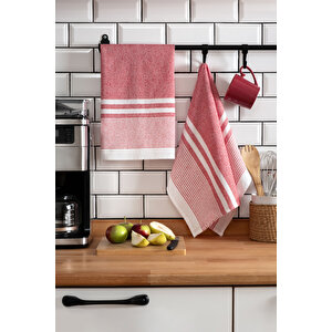 2'li Kurulama Bezi, %100 Pamuk Yüksek Su Emici, Beslenme Örtüsü, Çok Amaçlı Servis Peçetesi 45x60cm Kirmizi Kırmızı
