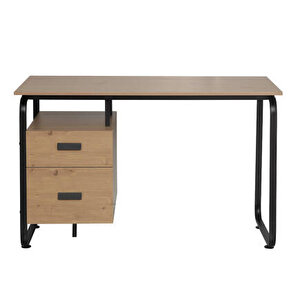 Retro 2 Çekmeceli Metal Ayaklı Çalışma Masası-ceviz/siyah 120x76x60 Cm