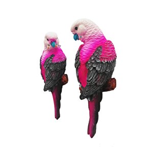 Dekoratif İkili Muhabbet Kuşu Duvar Süsü Dekoru Pembe