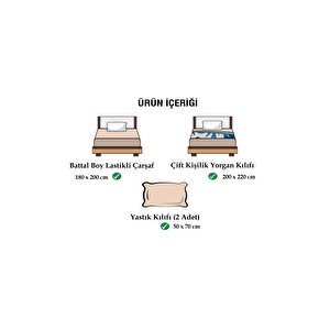 (180x200 Lastikli Çarşaflı) Battal Boy Nevresim Takımı, Çift Renk, Kırışmaya Dayanıklı