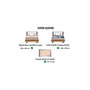 (200x200 Lastikli Çarşaflı) Battal Boy Nevresim Takımı, Çift Renk, Kırışmaya Dayanıklı