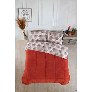 Tek Kişilik Lüx Wellsoft Yorgan Çift Taraflı Yastık Kılıflı 155x215 Cm Yorgan Turuncu
