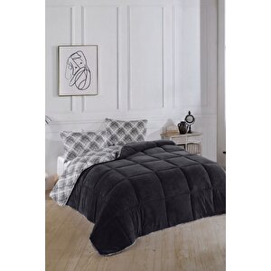 Tek Kişilik Lüx Wellsoft Yorgan Çift Taraflı Yastık Kılıflı 155x215 Cm Yorgan Siyah