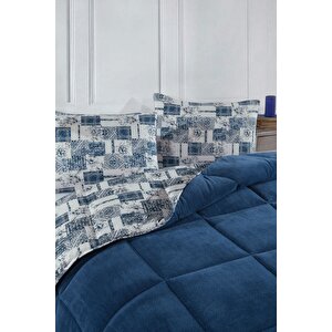 Tek Kişilik Lüx Wellsoft Yorgan Çift Taraflı Yastık Kılıflı 155x215 Cm Yorgan Mavi
