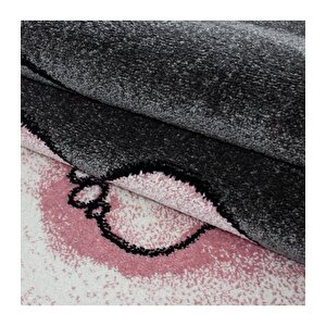 Yıldız Ve Fil Desenli Çocuk Halısı  Gri-pembe-beyaz