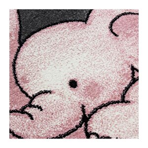 Yıldız Ve Fil Desenli Çocuk Halısı  Gri-pembe-beyaz