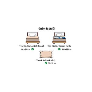 (100x200 Lastikli Çarşaflı) Tek Kişilik Nevresim Takımı, Antrasit, Kırışmaya Dayanıklı 100x200 cm